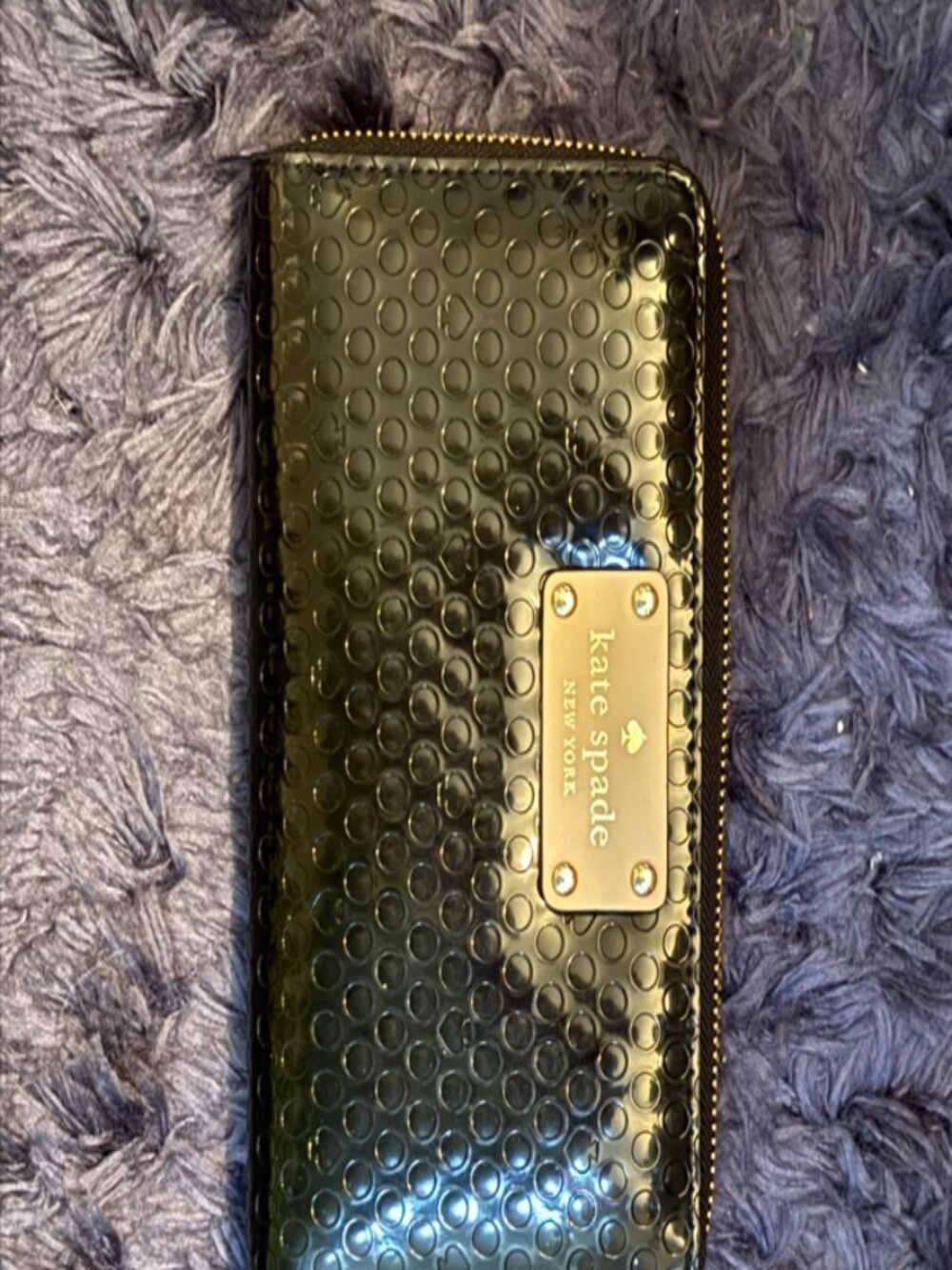 Kate Spade Patent Debossed Dot Zip-Around Wallet (Black)